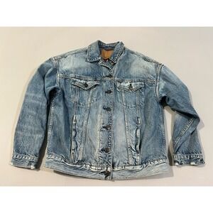 American Eagle Jacket Mens‎ XS Blue Long Sleeve Denim Jean Flannel Lined
